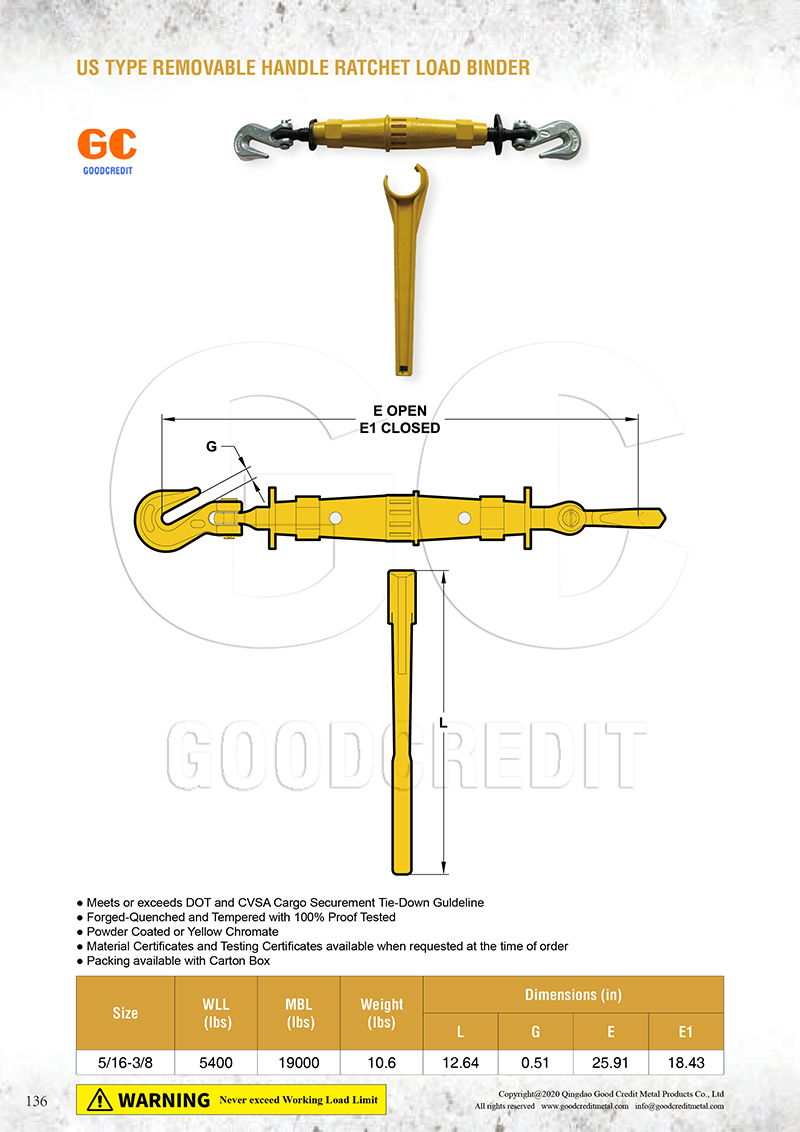 US Type Removable Handle Ratchet Load Binder Catalogue 800.jpg